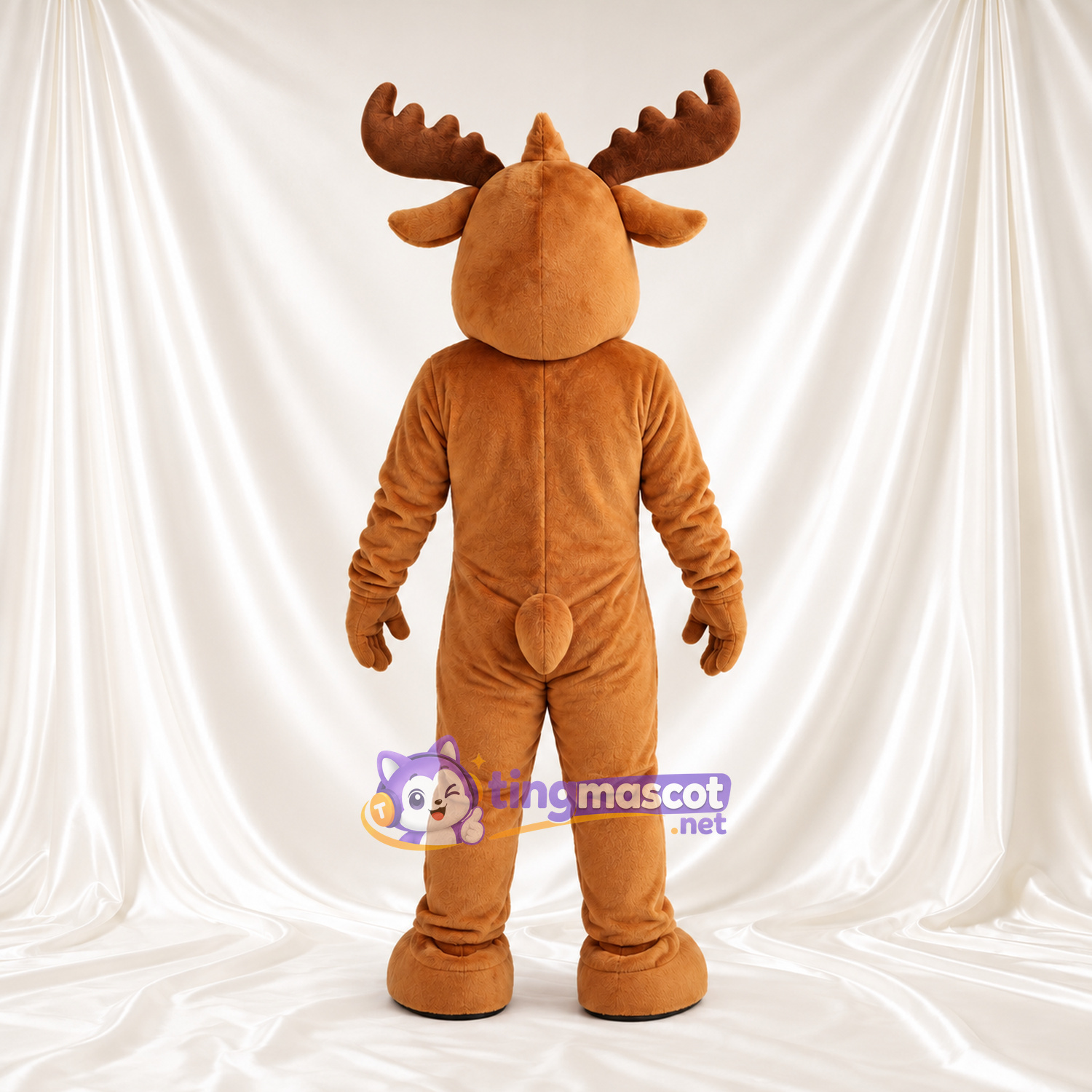Maskottchenkostüm Elch – braun – Geweih (braun); Lächelndes Gesicht Maskottchenkostüm Elch – braun – Geweih (braun); Lächelndes Gesicht