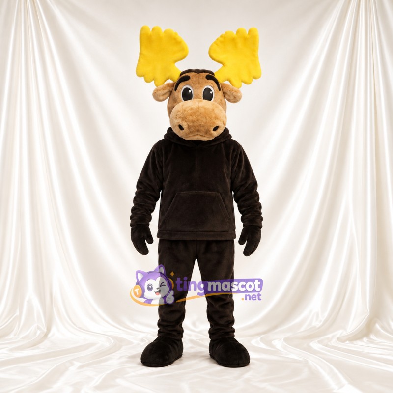 Costume de mascotte Élan – marron – Sweat à capuche (noir); Pantalon Costume de mascotte Élan – marron – Sweat à capuche (noir); Pantalon