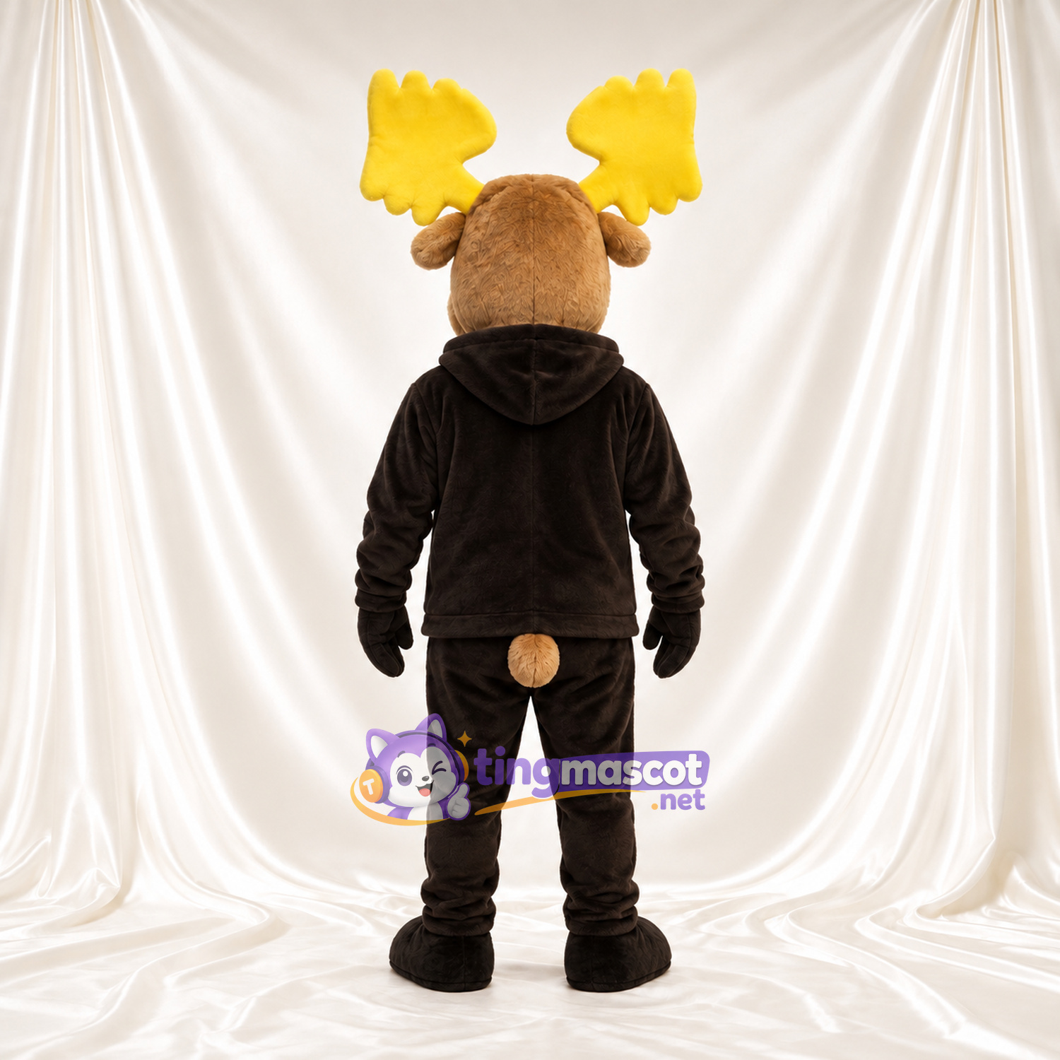 Costume de mascotte Élan – marron – Sweat à capuche (noir); Pantalon Costume de mascotte Élan – marron – Sweat à capuche (noir); Pantalon