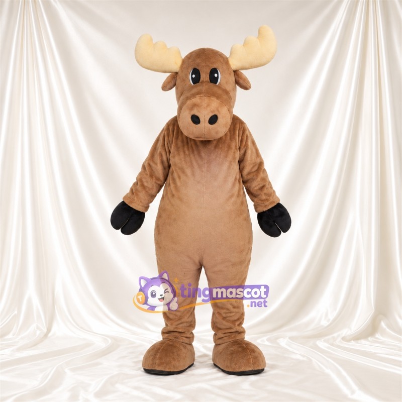 Costume de mascotte Élan – brun clair – Bois (crème); Gants (noir) Costume de mascotte Élan – brun clair – Bois (crème); Gants (noir)
