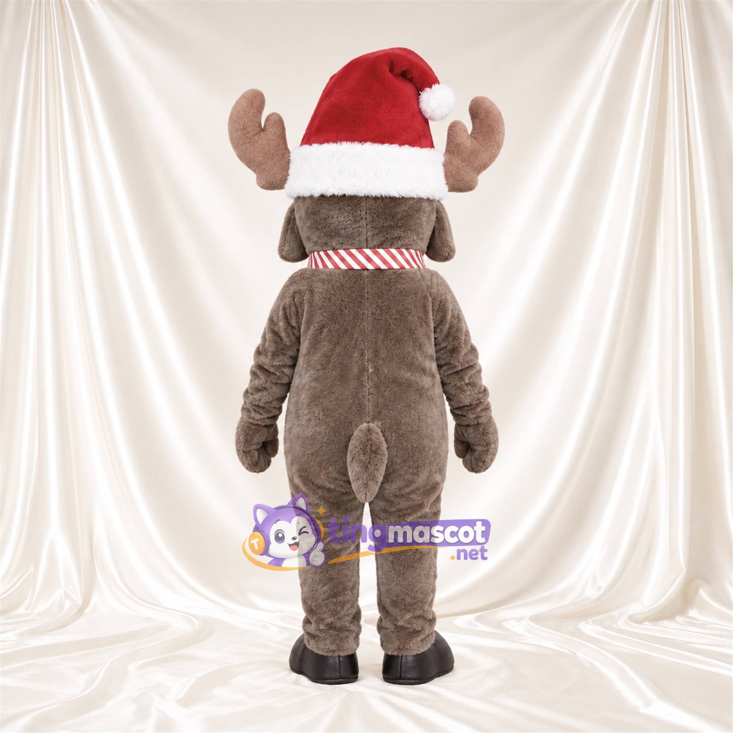 Costume de mascotte Élan – gris – Bonnet de Noël; Lunettes rondes Costume de mascotte Élan – gris – Bonnet de Noël; Lunettes rondes
