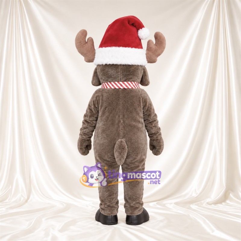 Costume de mascotte Élan – gris – Bonnet de Noël; Lunettes rondes Costume de mascotte Élan – gris – Bonnet de Noël; Lunettes rondes