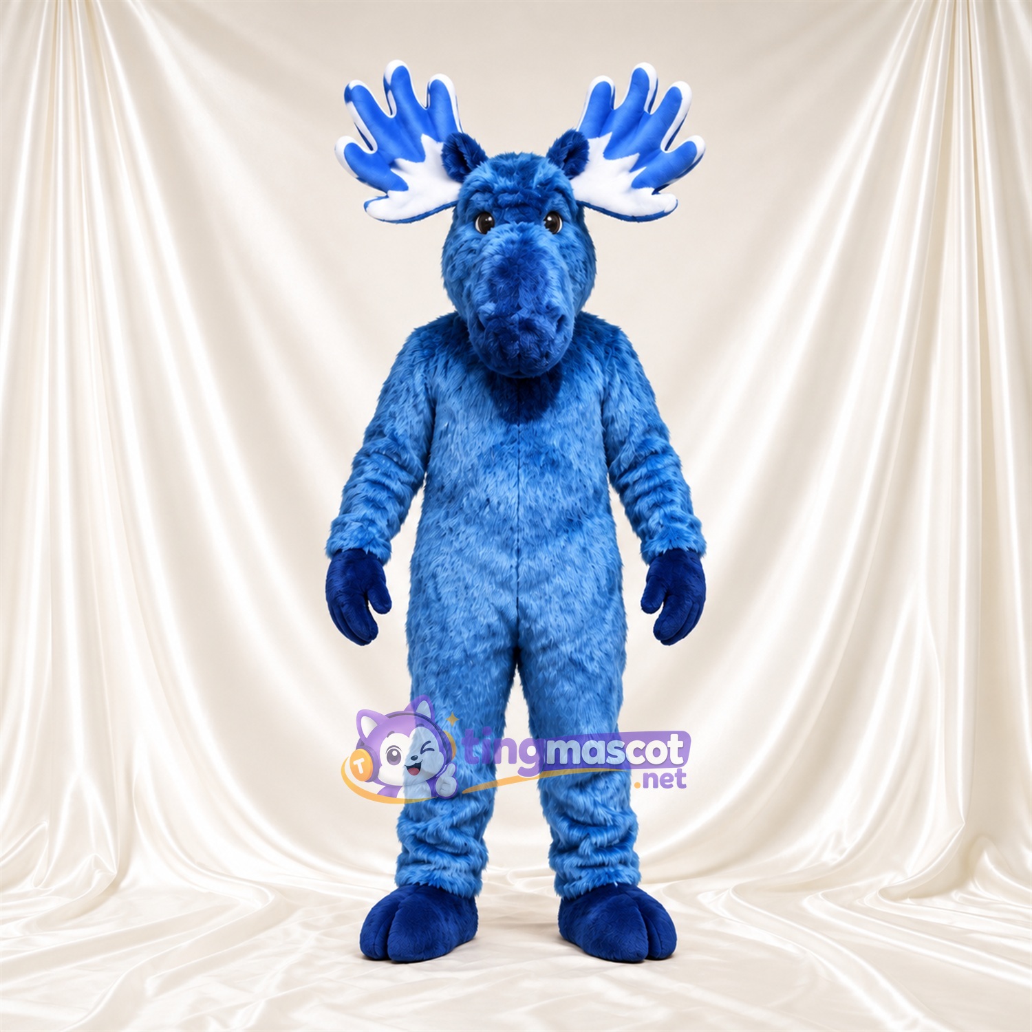 Blue Moose Mascot Costume - Blue Antlers and Shaggy Fur Blue Moose Mascot Costume - Blue Antlers and Shaggy Fur
