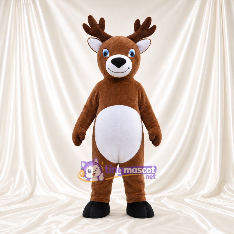 Costume de mascotte Cerf – marron – Ventre rond; Yeux (bleu) Costume de mascotte Cerf – marron – Ventre rond; Yeux (bleu)