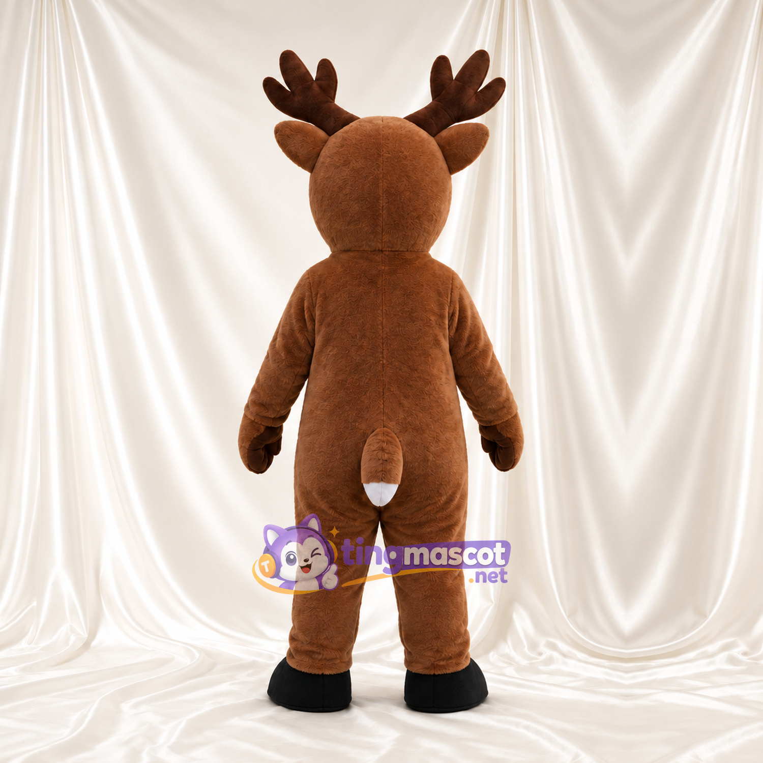 Costume de mascotte Cerf – marron – Ventre rond; Yeux (bleu) Costume de mascotte Cerf – marron – Ventre rond; Yeux (bleu)