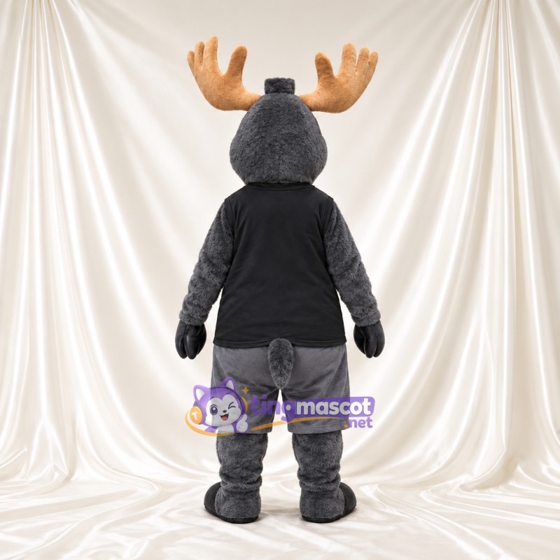 Costume de mascotte Élan – gris – Haut-de-forme (noir); Bois (brun clair) Costume de mascotte Élan – gris – Haut-de-forme (noir); Bois (brun clair)