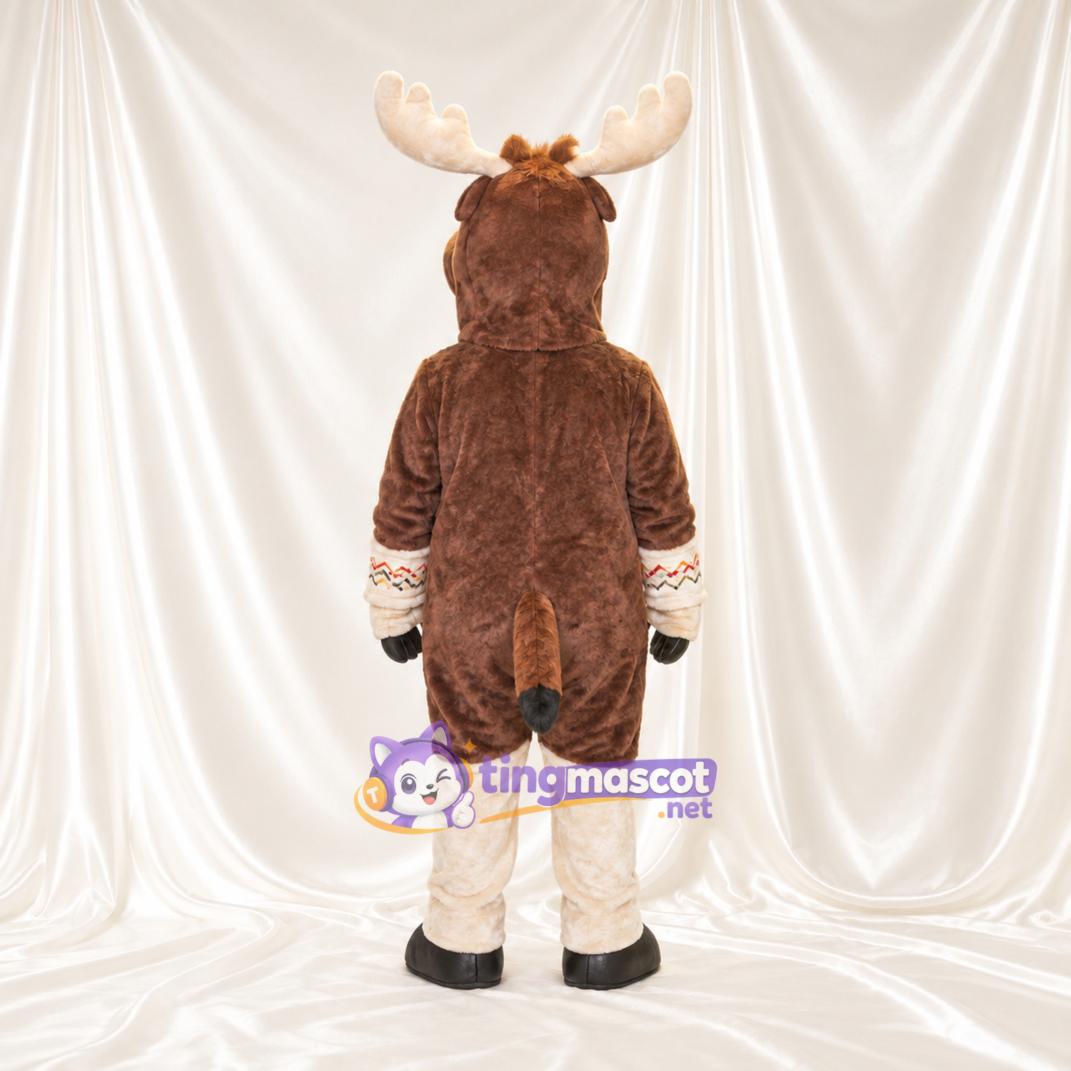 Costume de mascotte Élan – marron – Sourire avec dents; Bas des jambes (blanc) Costume de mascotte Élan – marron – Sourire avec dents; Bas des jambes (blanc)