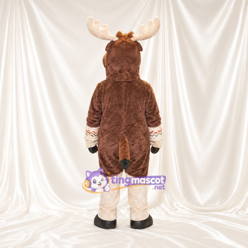 Costume de mascotte Élan – marron – Sourire avec dents; Bas des jambes (blanc) Costume de mascotte Élan – marron – Sourire avec dents; Bas des jambes (blanc)