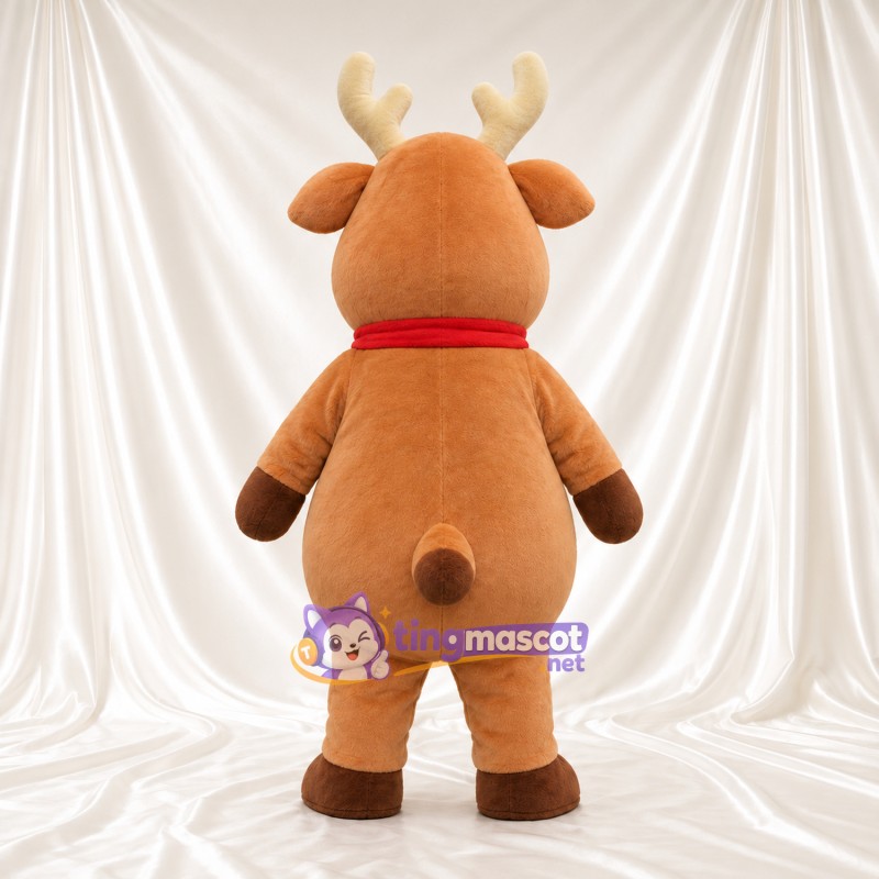 Costume de mascotte Renne – brun clair – Écharpe (rouge); Bois (crème) Costume de mascotte Renne – brun clair – Écharpe (rouge); Bois (crème)