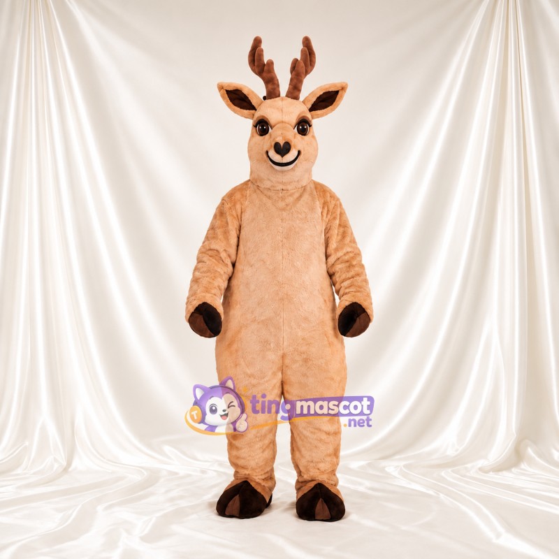 Costume de mascotte Renne – brun clair – Bois (marron); Sabots (noir)