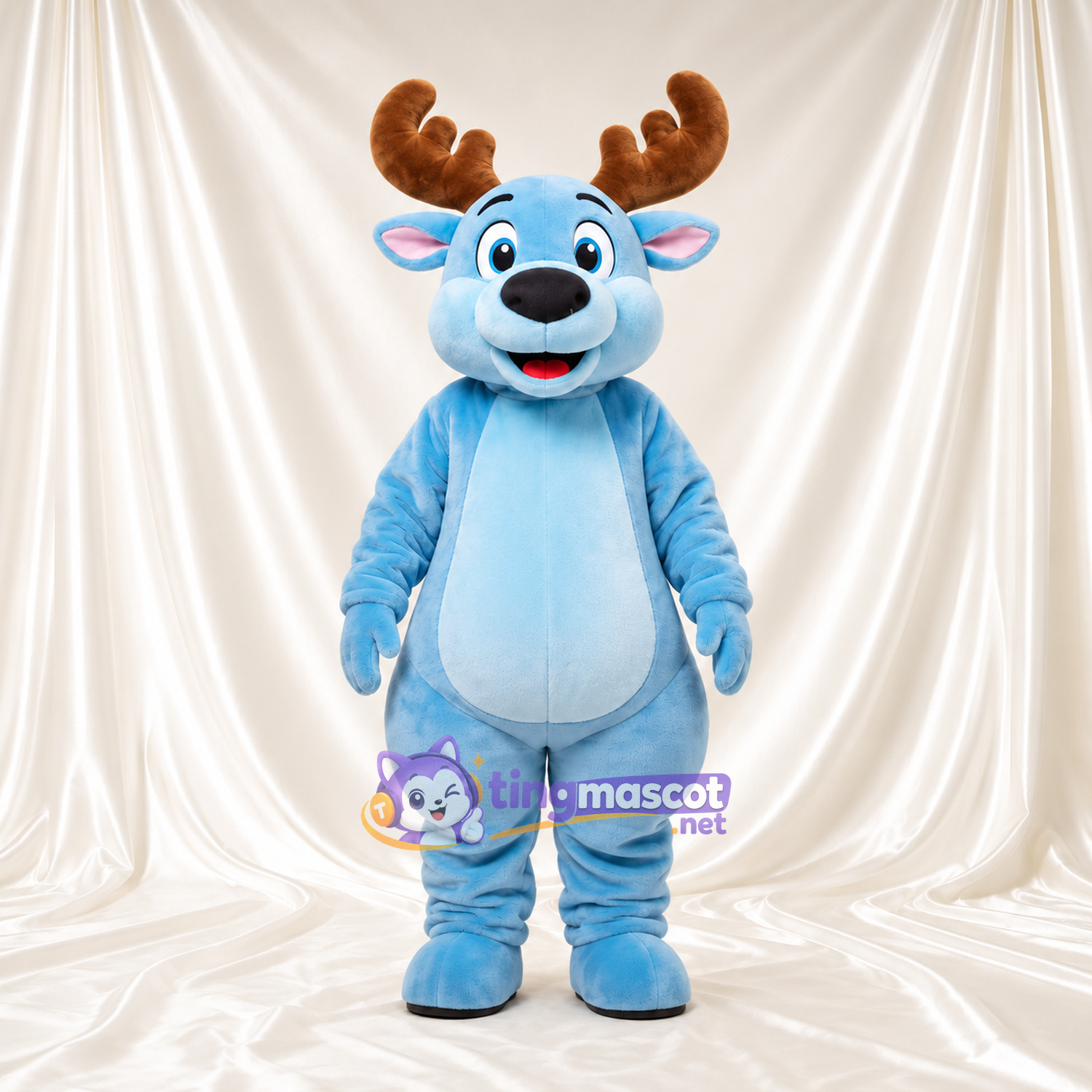 Blue Moose Mascot Costume - Light Blue Belly and Brown Antlers Blue Moose Mascot Costume - Light Blue Belly and Brown Antlers
