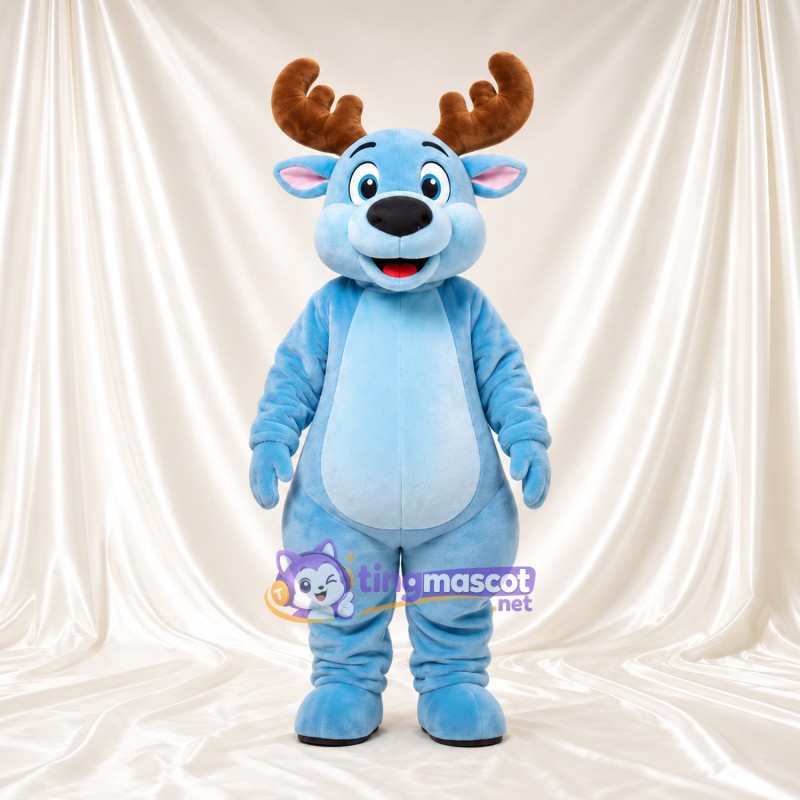Blue Moose Mascot Costume - Light Blue Belly and Brown Antlers Blue Moose Mascot Costume - Light Blue Belly and Brown Antlers