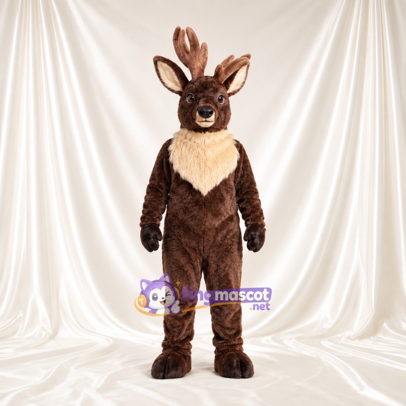 Costume de mascotte Cerf – marron – Torse (crème); Bois Costume de mascotte Cerf – marron – Torse (crème); Bois