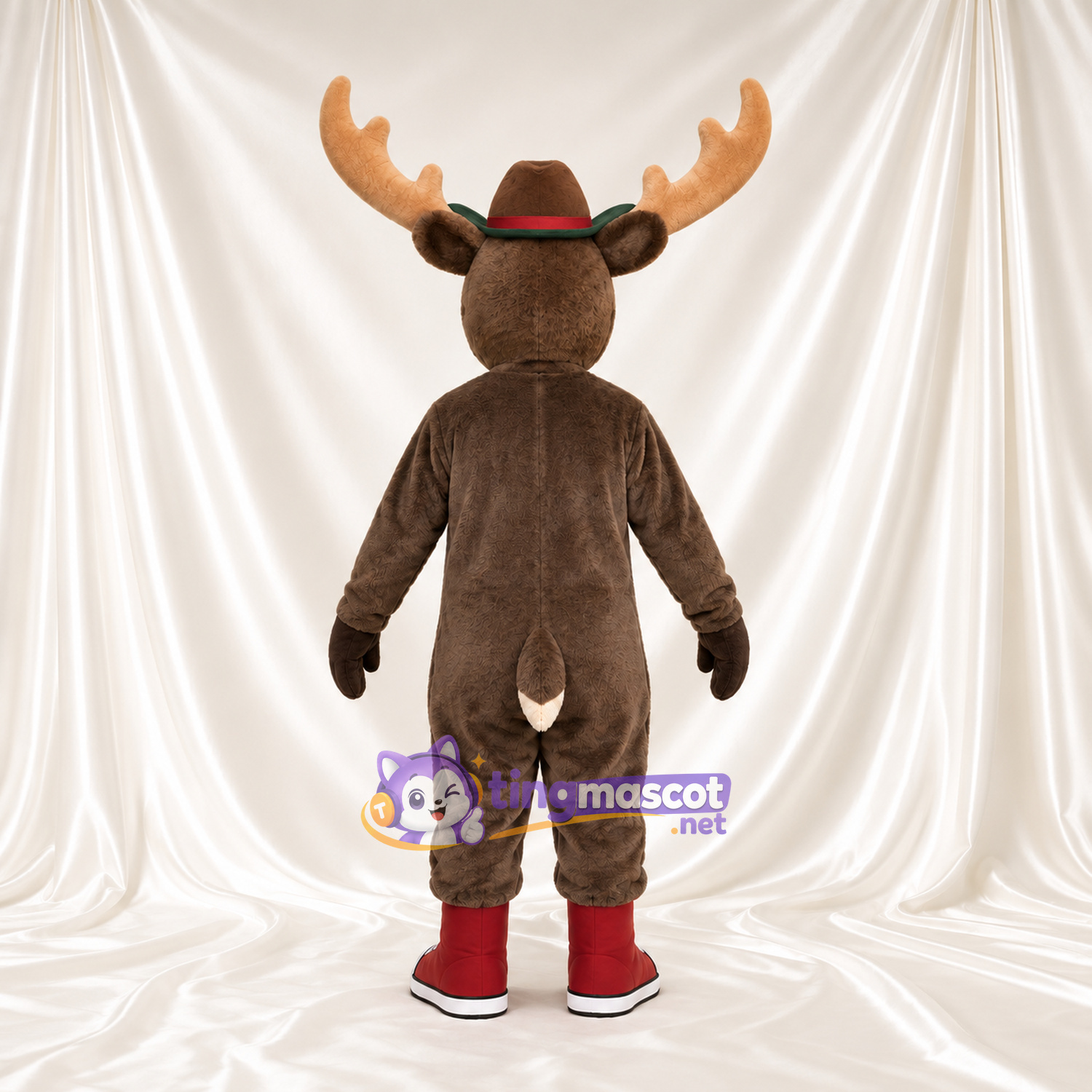 Costume de mascotte Élan – marron – Lunettes (jaune); Chapeau (marron) Costume de mascotte Élan – marron – Lunettes (jaune); Chapeau (marron)