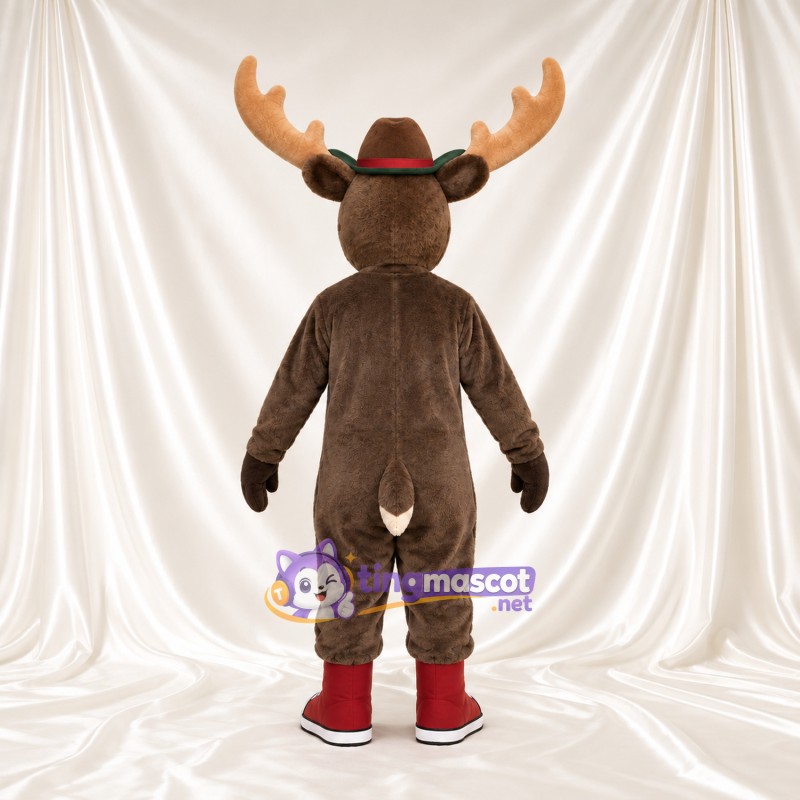 Costume de mascotte Élan – marron – Lunettes (jaune); Chapeau (marron) Costume de mascotte Élan – marron – Lunettes (jaune); Chapeau (marron)