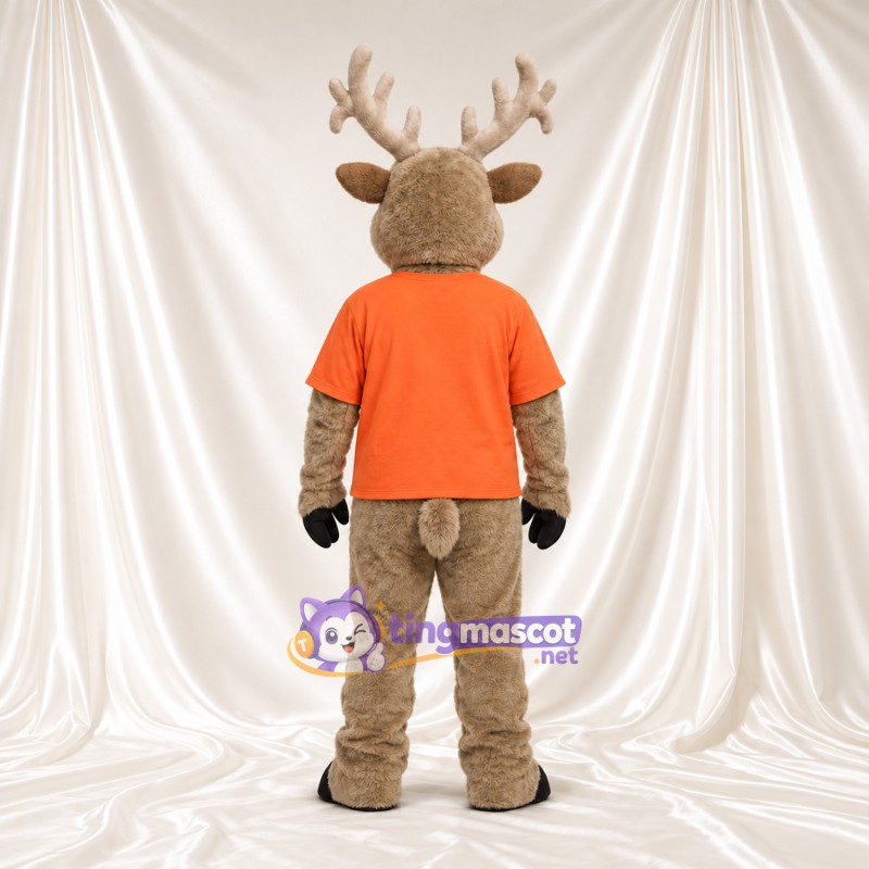 Maskottchenkostüm Hirsch – hellbraun – T-Shirt (orange); Geweih (creme) Maskottchenkostüm Hirsch – hellbraun – T-Shirt (orange); Geweih (creme)