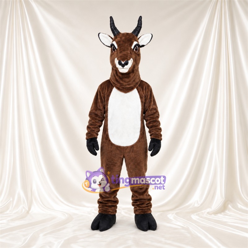 Costume de mascotte Antilope – marron – Ventre (blanc); Cornes (noir) Costume de mascotte Antilope – marron – Ventre (blanc); Cornes (noir)
