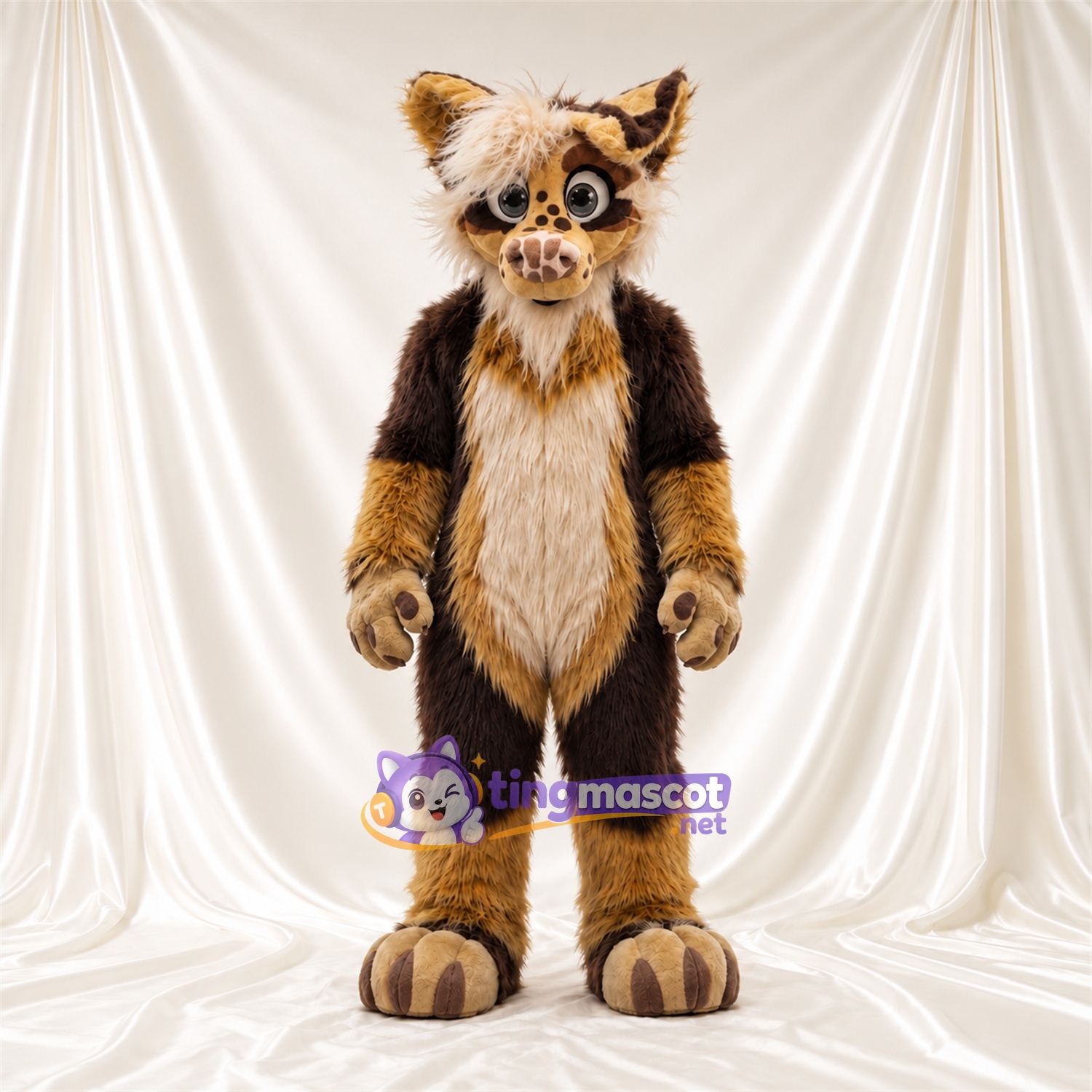Costume de mascotte Raton laveur – marron / noir – Ventre (crème); Queue