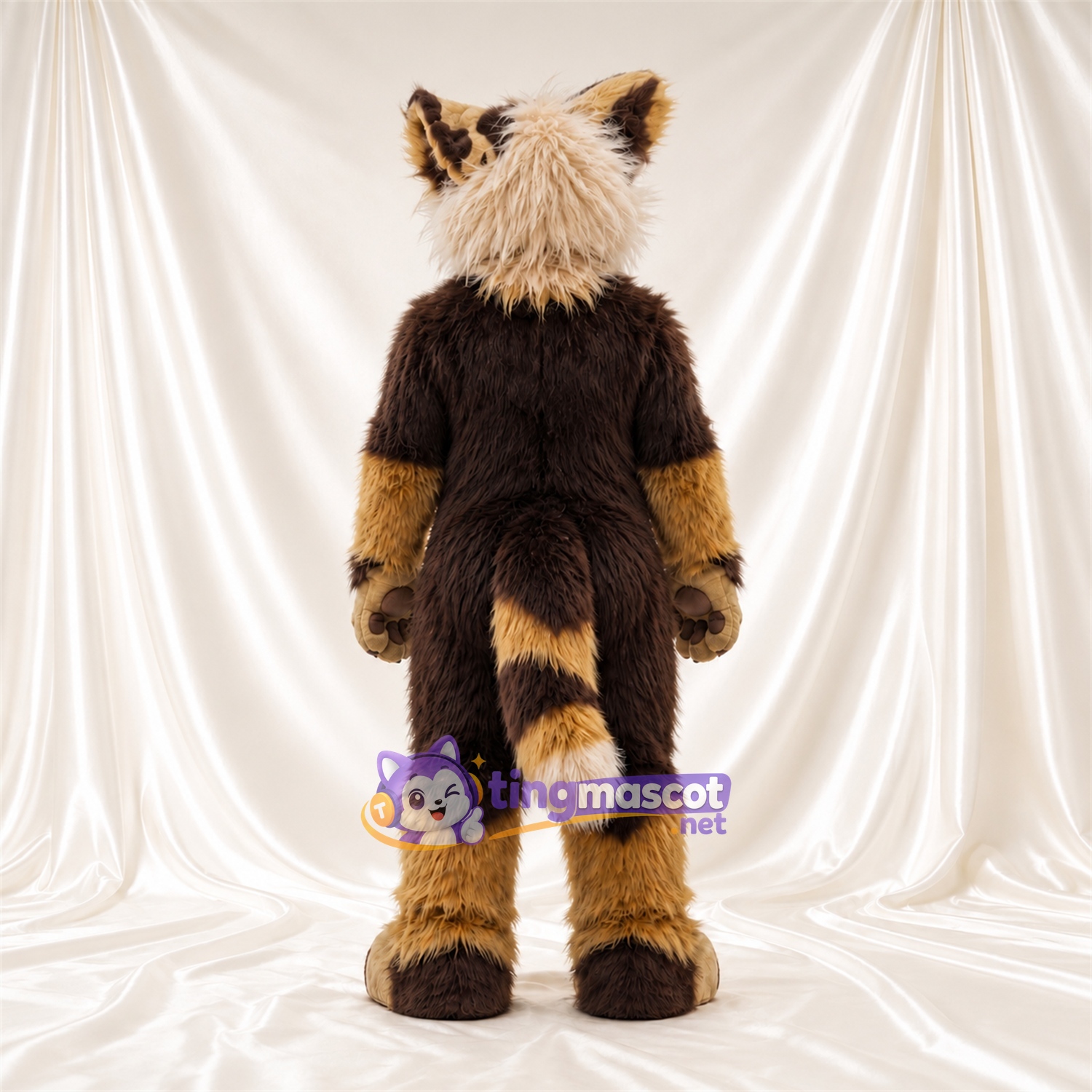 Costume de mascotte Raton laveur – marron / noir – Ventre (crème); Queue