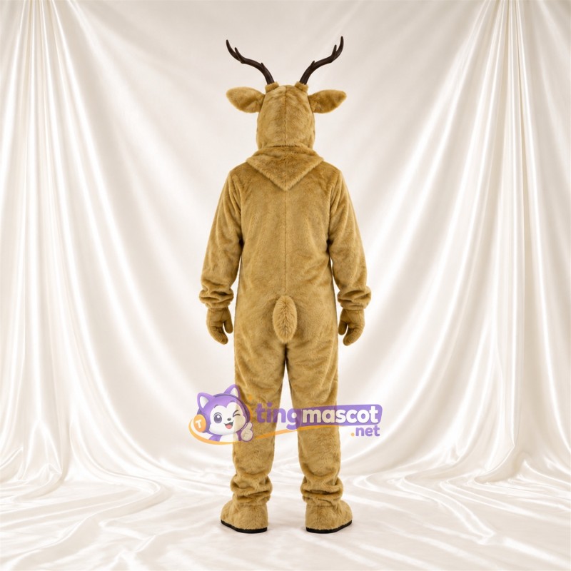 Costume de mascotte Cerf – brun clair – Bois (noir); Long cou Costume de mascotte Cerf – brun clair – Bois (noir); Long cou