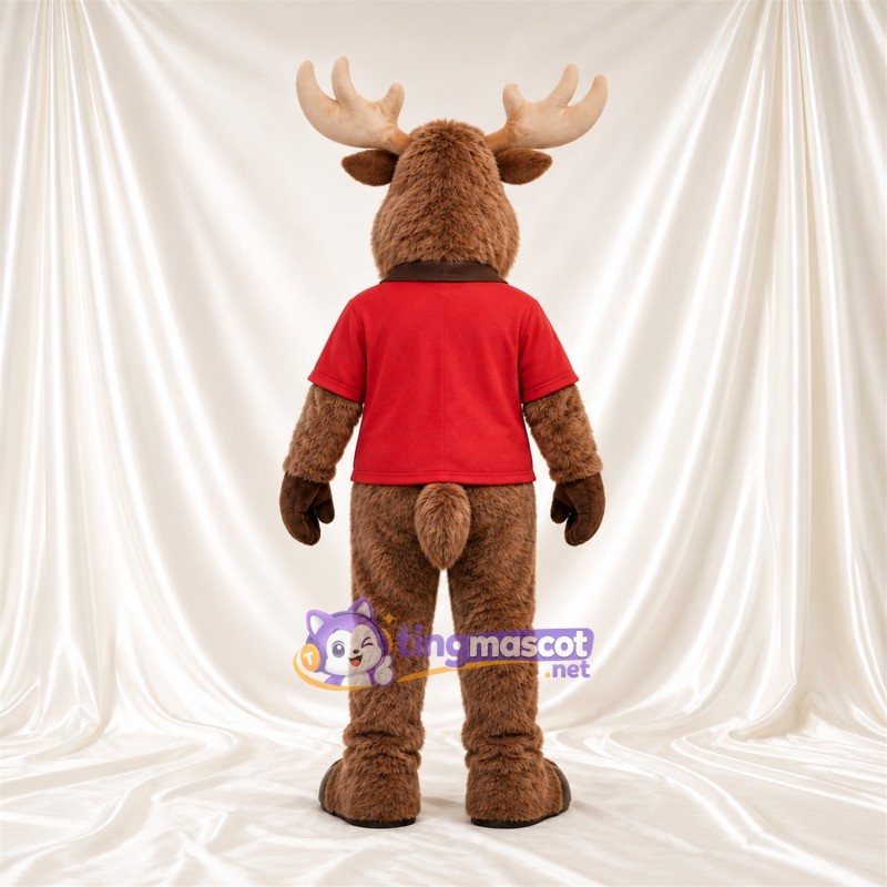 Maskottchenkostüm Elch – braun – Poloshirt (rot) Maskottchenkostüm Elch – braun – Poloshirt (rot)