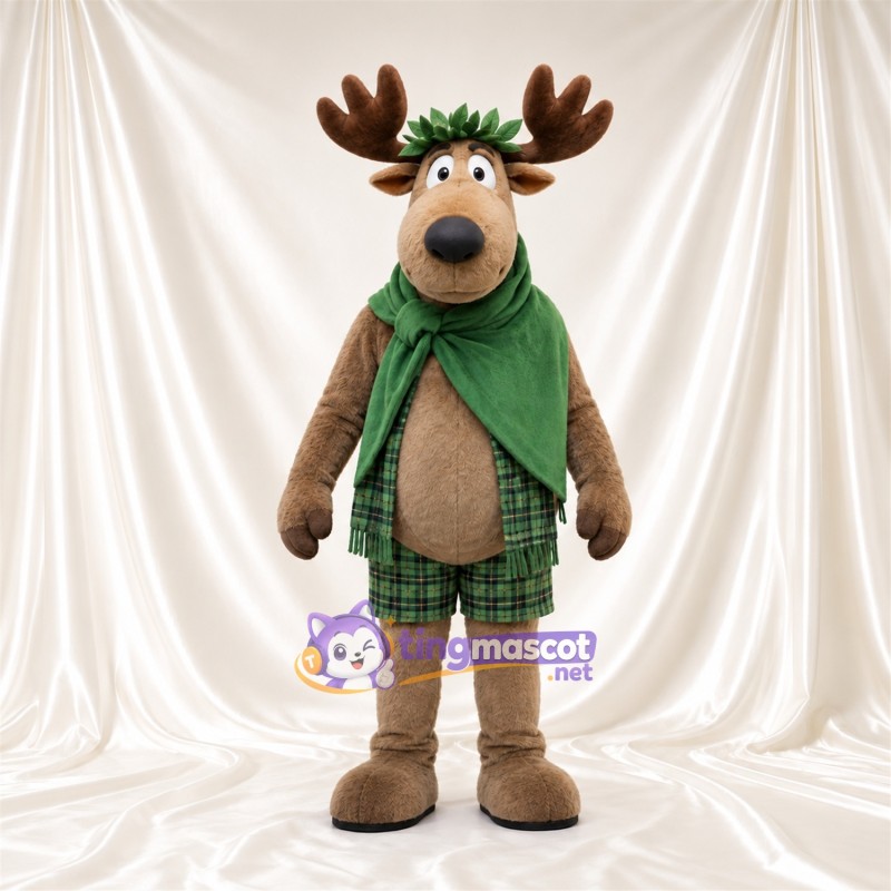 Maskottchenkostüm Elch – braun – Umhang (grün); Shorts Maskottchenkostüm Elch – braun – Umhang (grün); Shorts