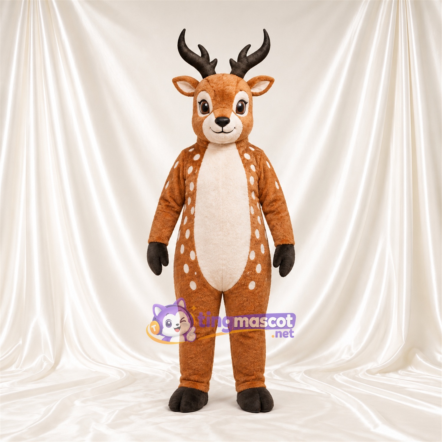 Brown Deer Mascot Costume - Black Antlers and White Spots Brown Deer Mascot Costume - Black Antlers and White Spots