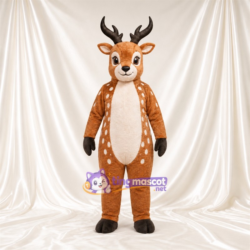 Brown Deer Mascot Costume - Black Antlers and White Spots Brown Deer Mascot Costume - Black Antlers and White Spots