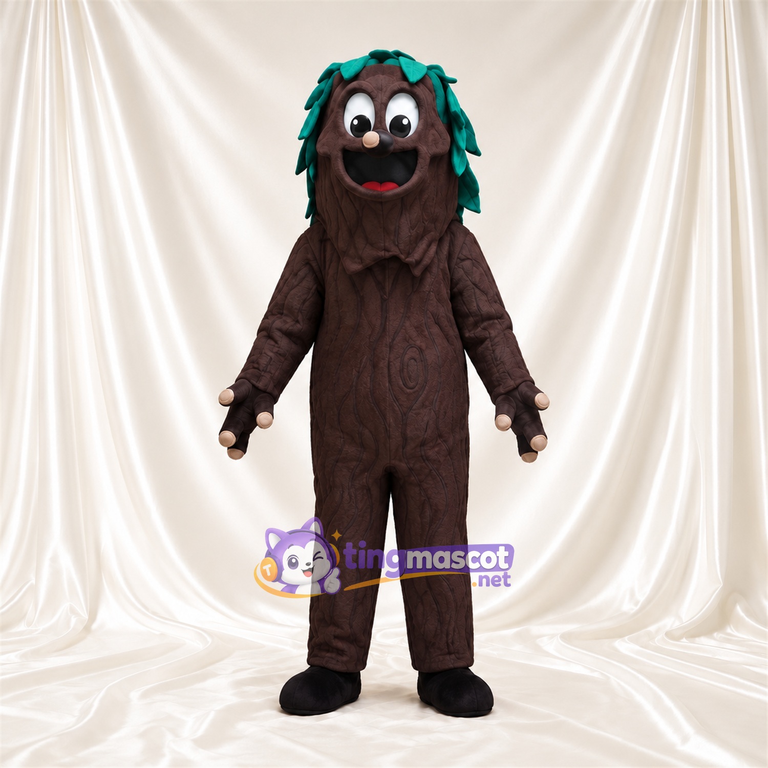 Brown Tree Character Mascot Costume - Green Leaf Hair Brown Tree Character Mascot Costume - Green Leaf Hair