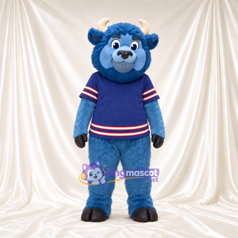 Costume de mascotte Bison – bleu – Cornes (blanc); Maillot (bleu) Costume de mascotte Bison – bleu – Cornes (blanc); Maillot (bleu)