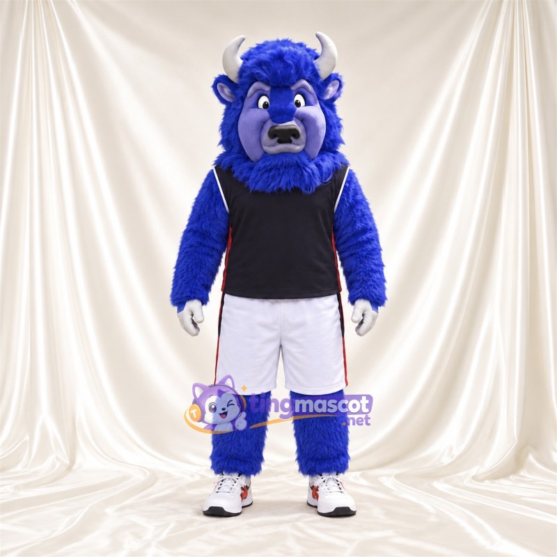 Costume de mascotte Buffle – bleu – Chemise (bleu marine); Short (blanc) Costume de mascotte Buffle – bleu – Chemise (bleu marine); Short (blanc)