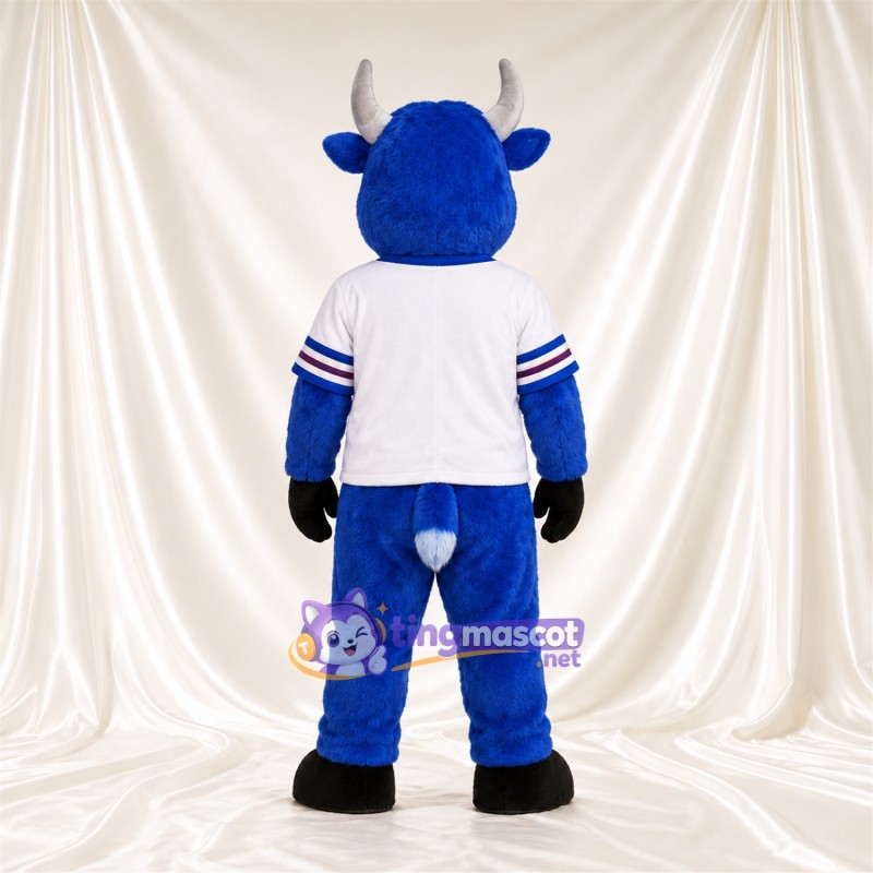 Maskottchenkostüm Bison – blau – Hörner (grau); Trikot (weiß) Maskottchenkostüm Bison – blau – Hörner (grau); Trikot (weiß)