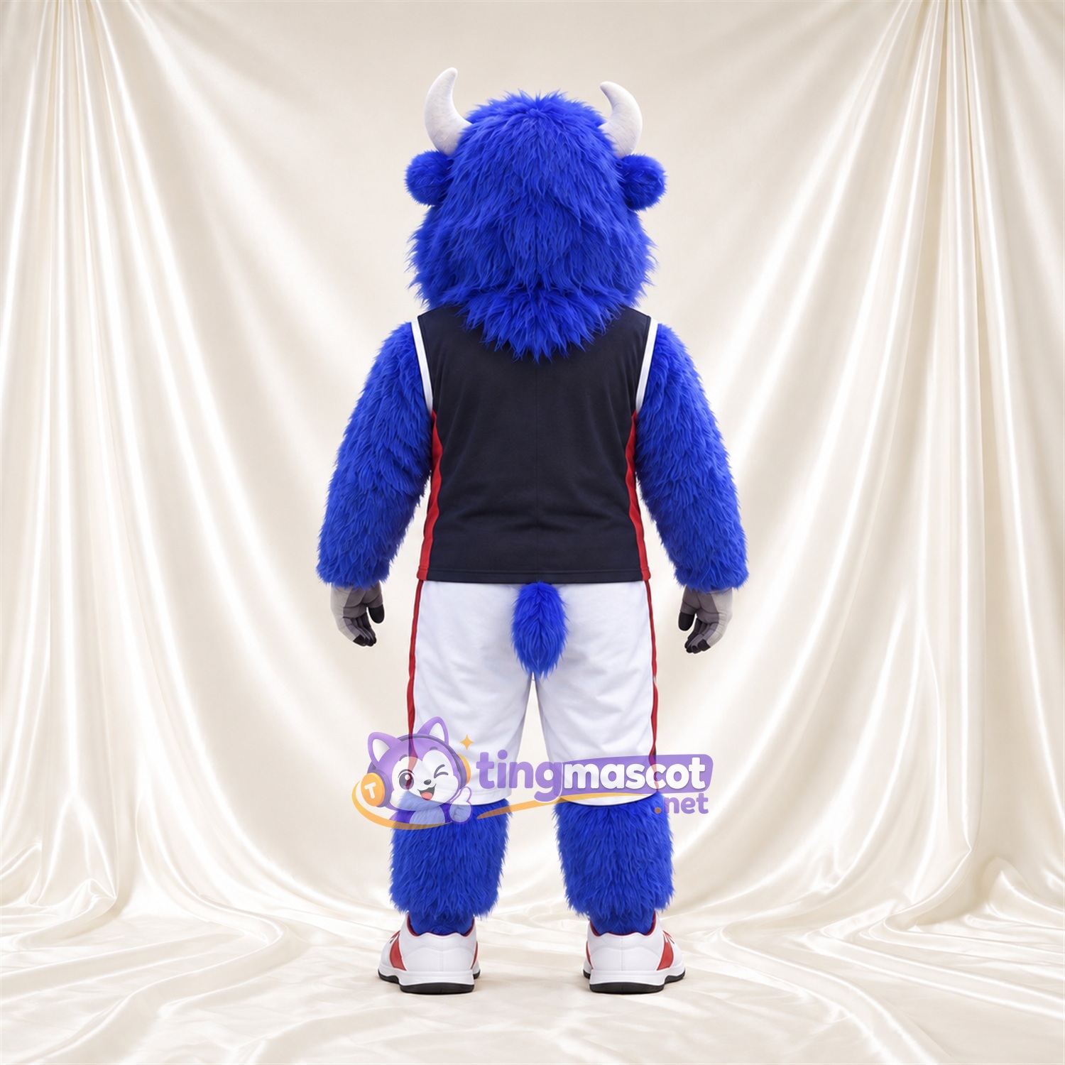 Costume de mascotte Buffle – bleu – Chemise (bleu marine); Short (blanc) Costume de mascotte Buffle – bleu – Chemise (bleu marine); Short (blanc)