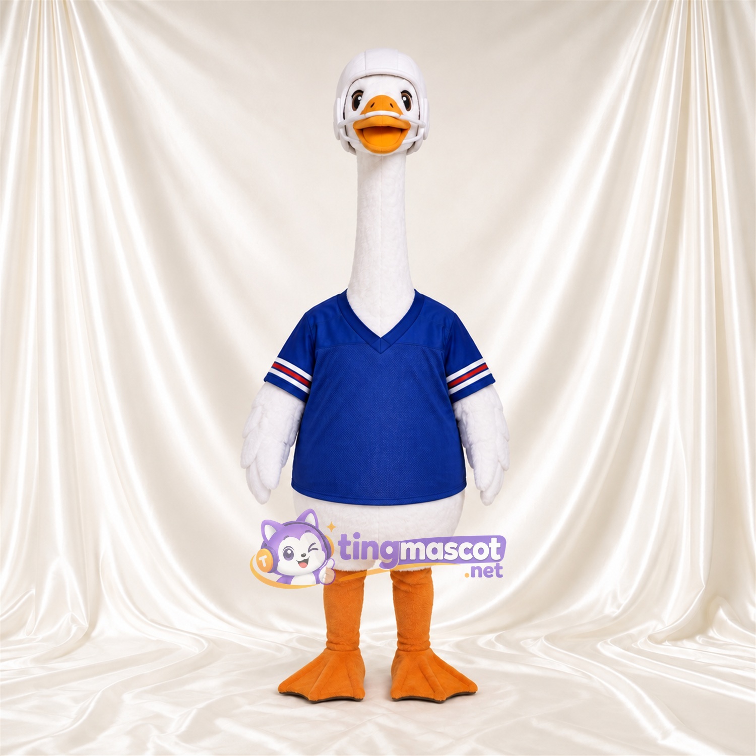 Costume de mascotte Oie – blanc – Chemise (bleu) Costume de mascotte Oie – blanc – Chemise (bleu)