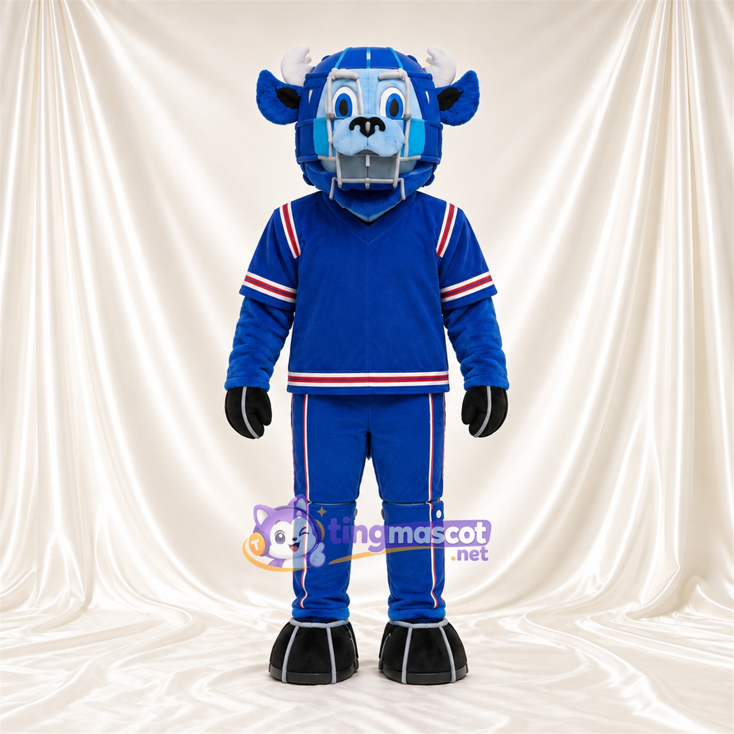 Costume de mascotte Buffle – bleu – Casque (bleu); Tenue de sport Costume de mascotte Buffle – bleu – Casque (bleu); Tenue de sport