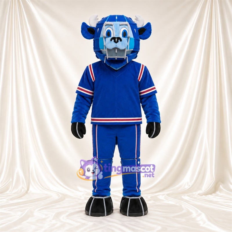 Costume de mascotte Buffle – bleu – Casque (bleu); Tenue de sport Costume de mascotte Buffle – bleu – Casque (bleu); Tenue de sport