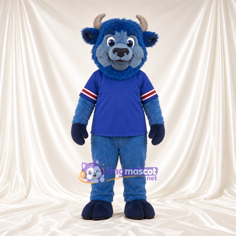 Maskottchenkostüm Bison – blau – Hörner (grau); Trikot (blau) Maskottchenkostüm Bison – blau – Hörner (grau); Trikot (blau)