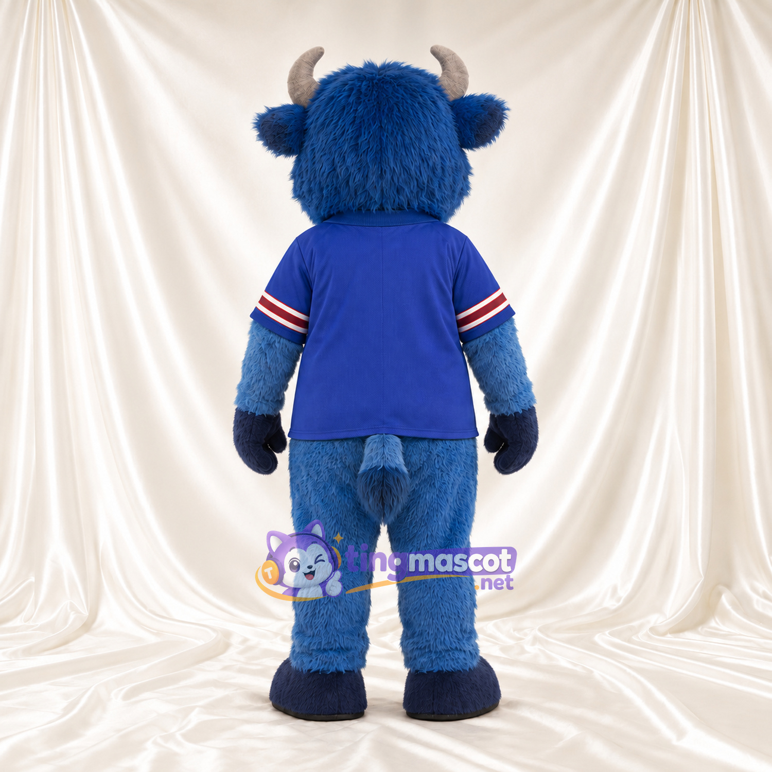 Maskottchenkostüm Bison – blau – Hörner (grau); Trikot (blau) Maskottchenkostüm Bison – blau – Hörner (grau); Trikot (blau)