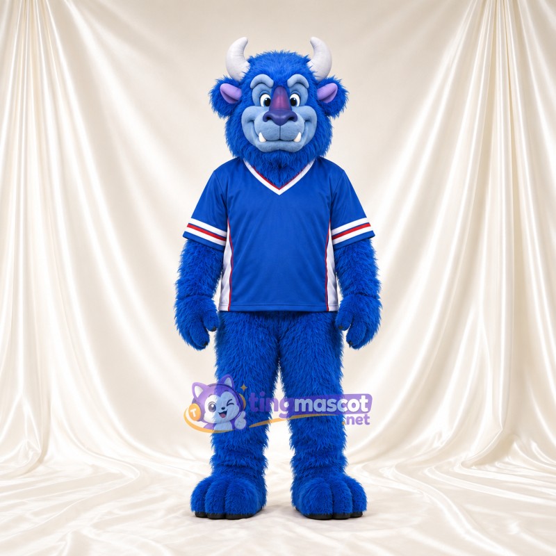 Costume de mascotte Bison – bleu – Intérieur des oreilles (rose); Maillot (bleu) Costume de mascotte Bison – bleu – Intérieur des oreilles (rose); Maillot (bleu)