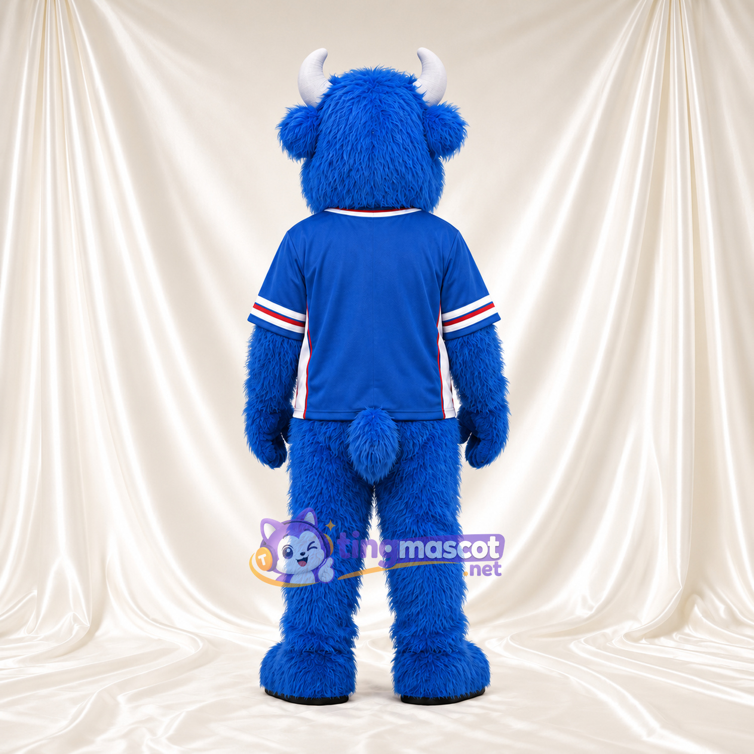 Costume de mascotte Bison – bleu – Intérieur des oreilles (rose); Maillot (bleu) Costume de mascotte Bison – bleu – Intérieur des oreilles (rose); Maillot (bleu)
