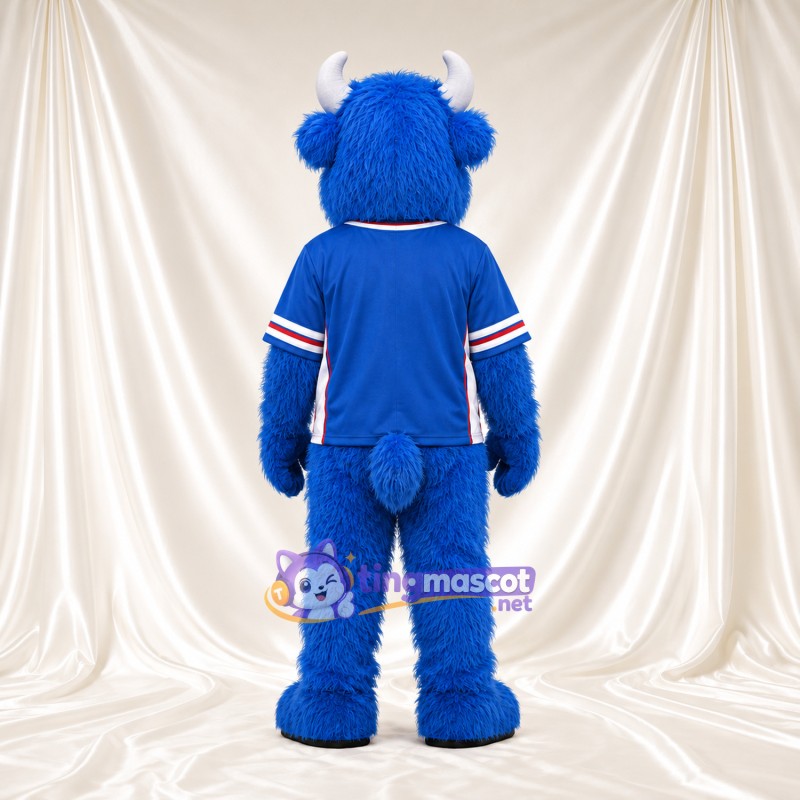 Costume de mascotte Bison – bleu – Intérieur des oreilles (rose); Maillot (bleu) Costume de mascotte Bison – bleu – Intérieur des oreilles (rose); Maillot (bleu)