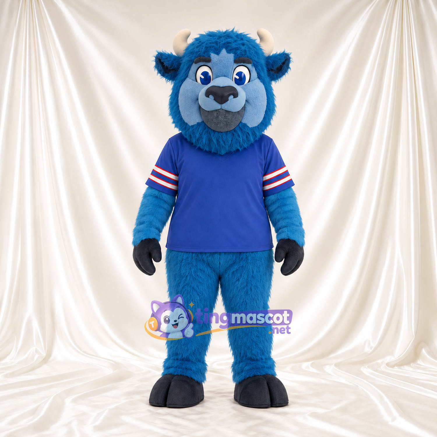 Maskottchenkostüm Bison – blau – Hörner (grau); Trikot (blau) Maskottchenkostüm Bison – blau – Hörner (grau); Trikot (blau)