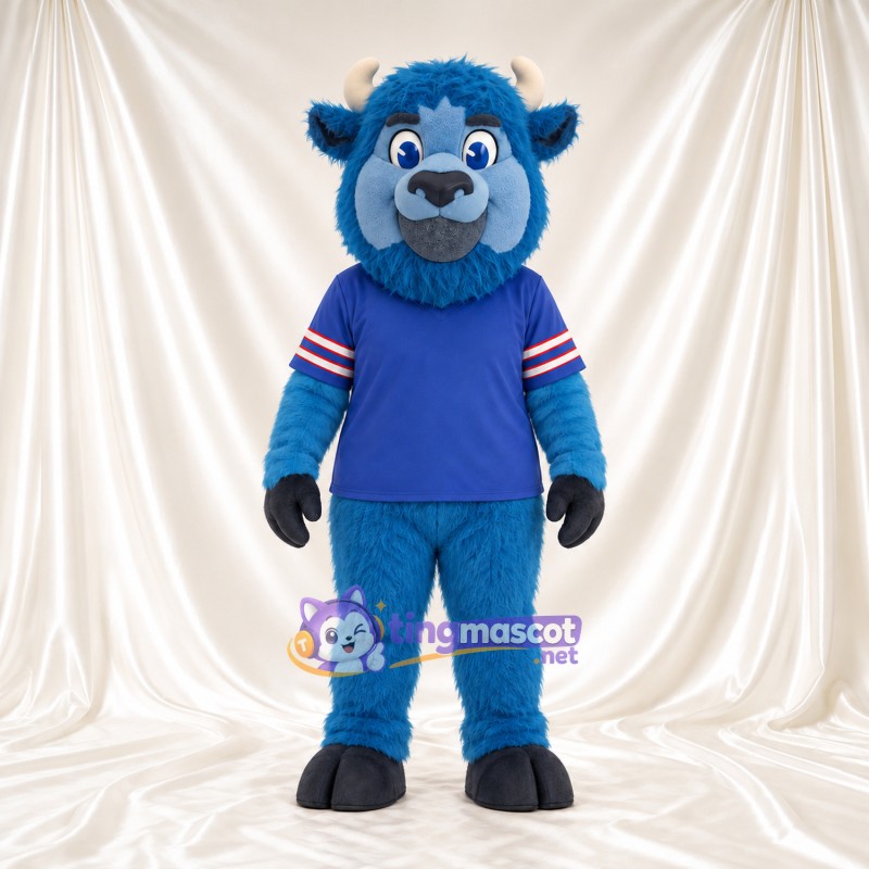 Maskottchenkostüm Bison – blau – Hörner (grau); Trikot (blau) Maskottchenkostüm Bison – blau – Hörner (grau); Trikot (blau)