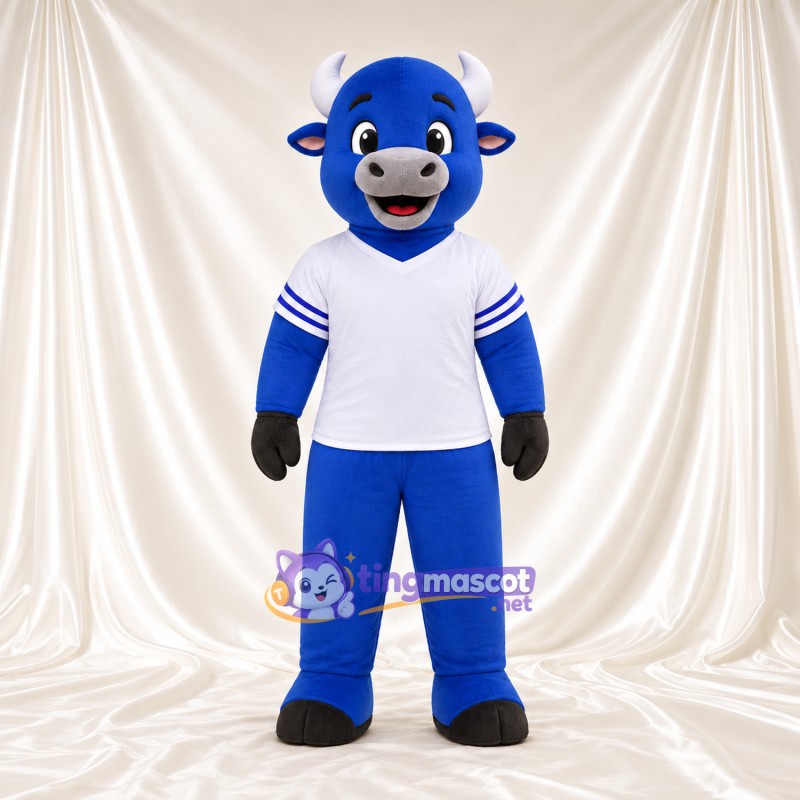 Costume de mascotte Bison – bleu – Museau (gris); Maillot (blanc)