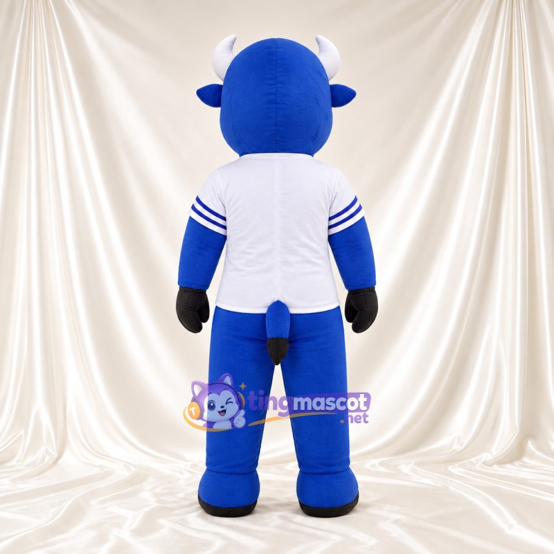 Costume de mascotte Bison – bleu – Museau (gris); Maillot (blanc) Costume de mascotte Bison – bleu – Museau (gris); Maillot (blanc)