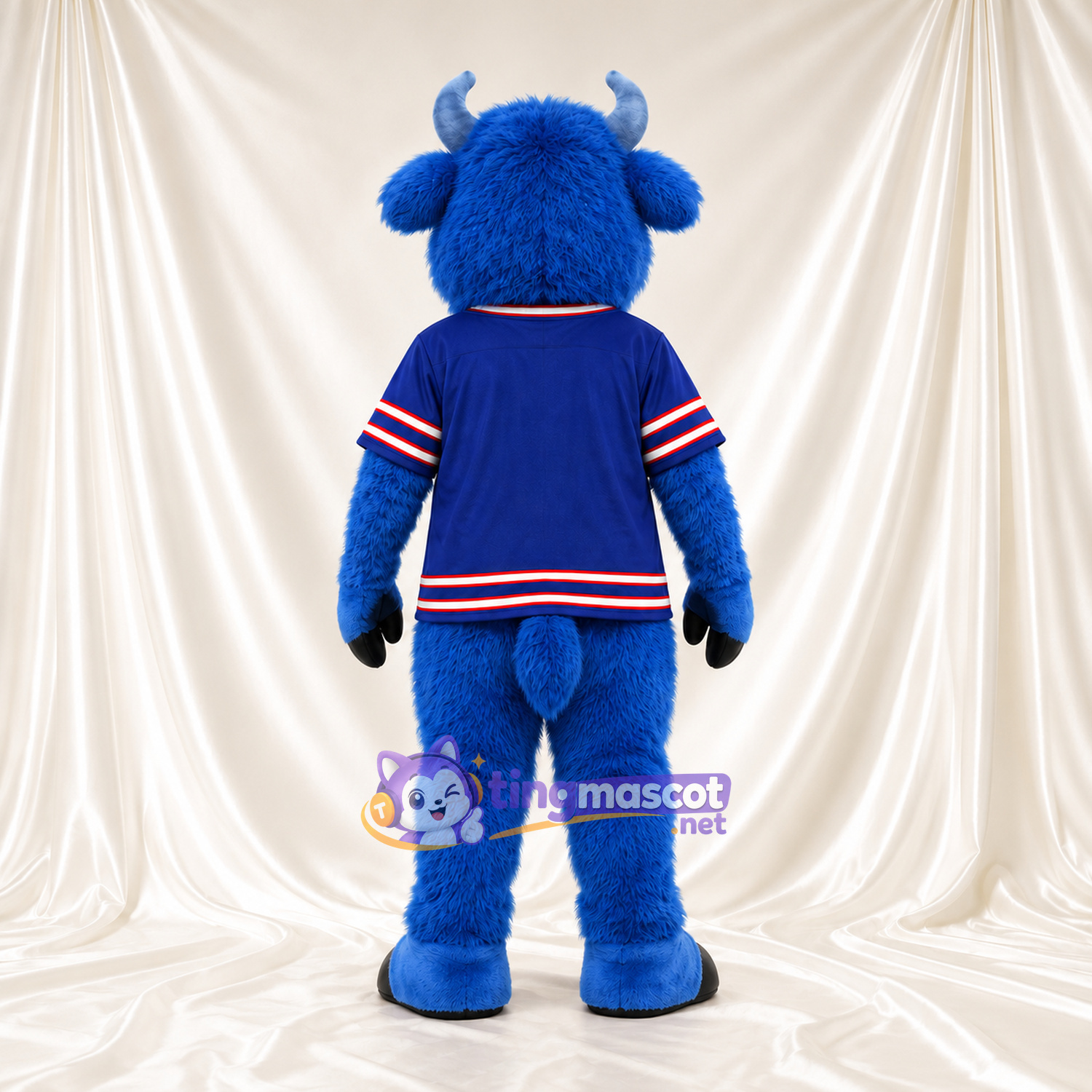 Maskottchenkostüm Bison – blau – Hörner (grau); Trikot (blau) Maskottchenkostüm Bison – blau – Hörner (grau); Trikot (blau)
