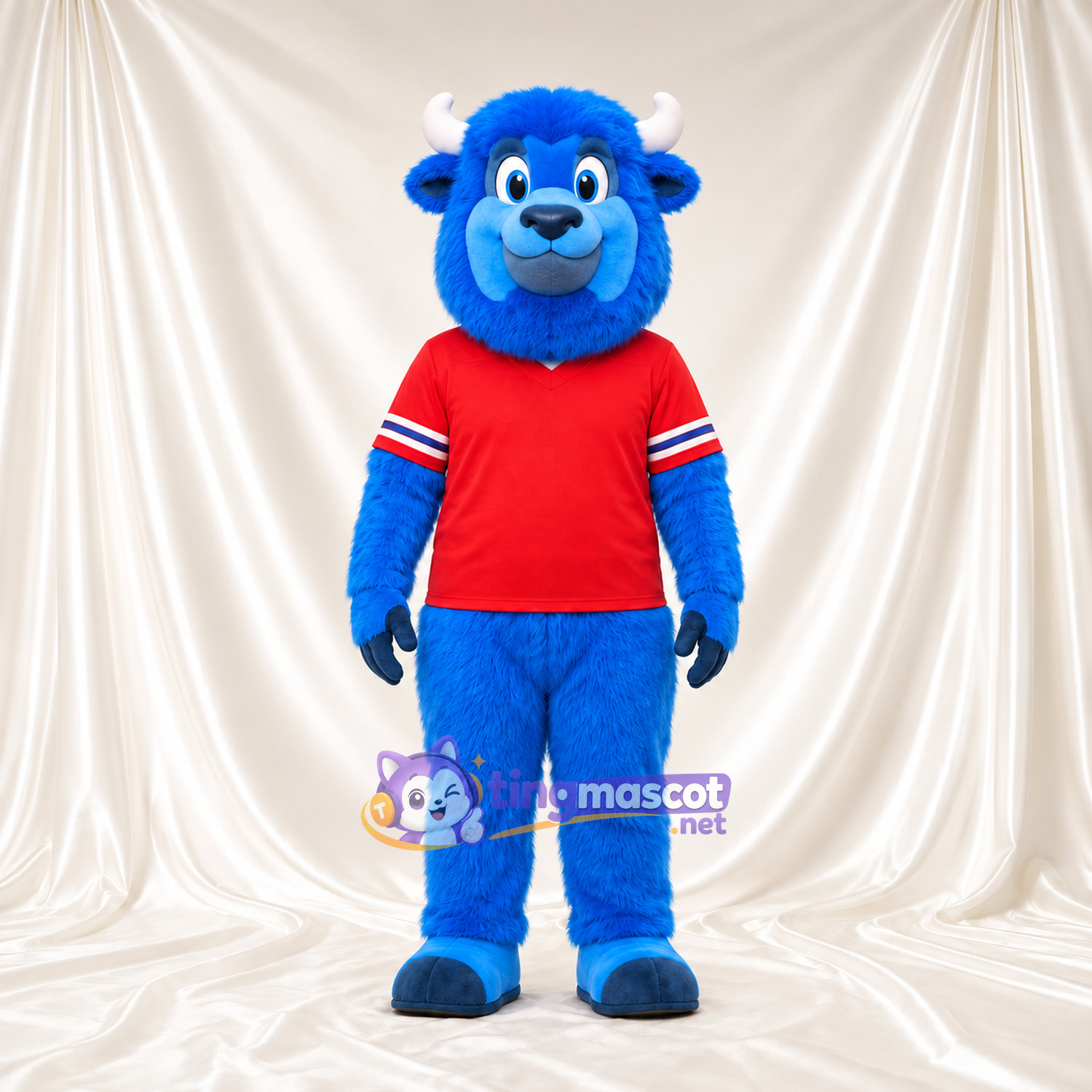 Costume de mascotte Bison – bleu – Chemise (rouge) Costume de mascotte Bison – bleu – Chemise (rouge)