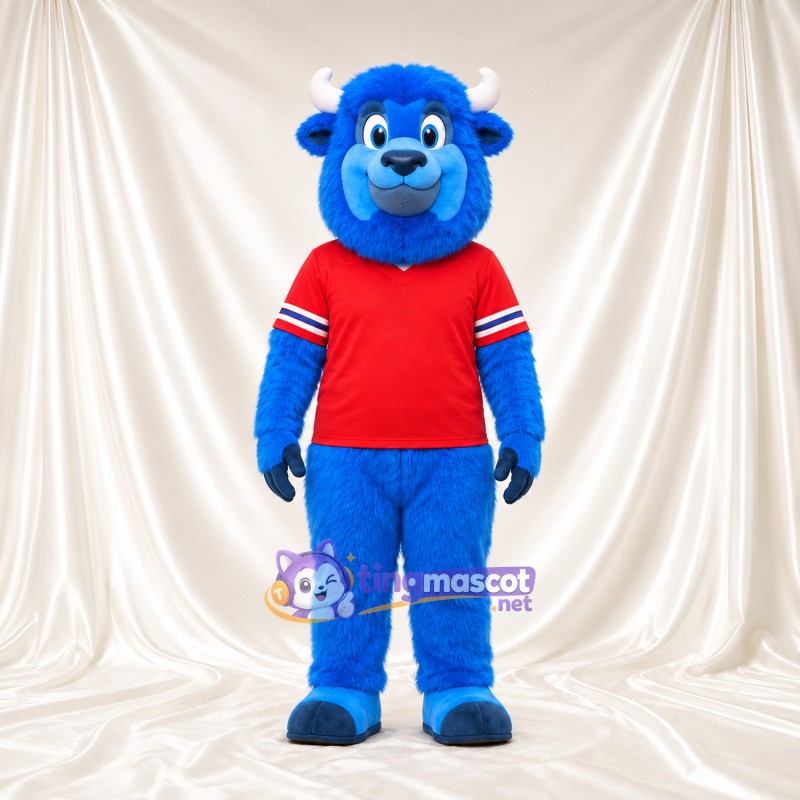 Costume de mascotte Bison – bleu – Chemise (rouge) Costume de mascotte Bison – bleu – Chemise (rouge)