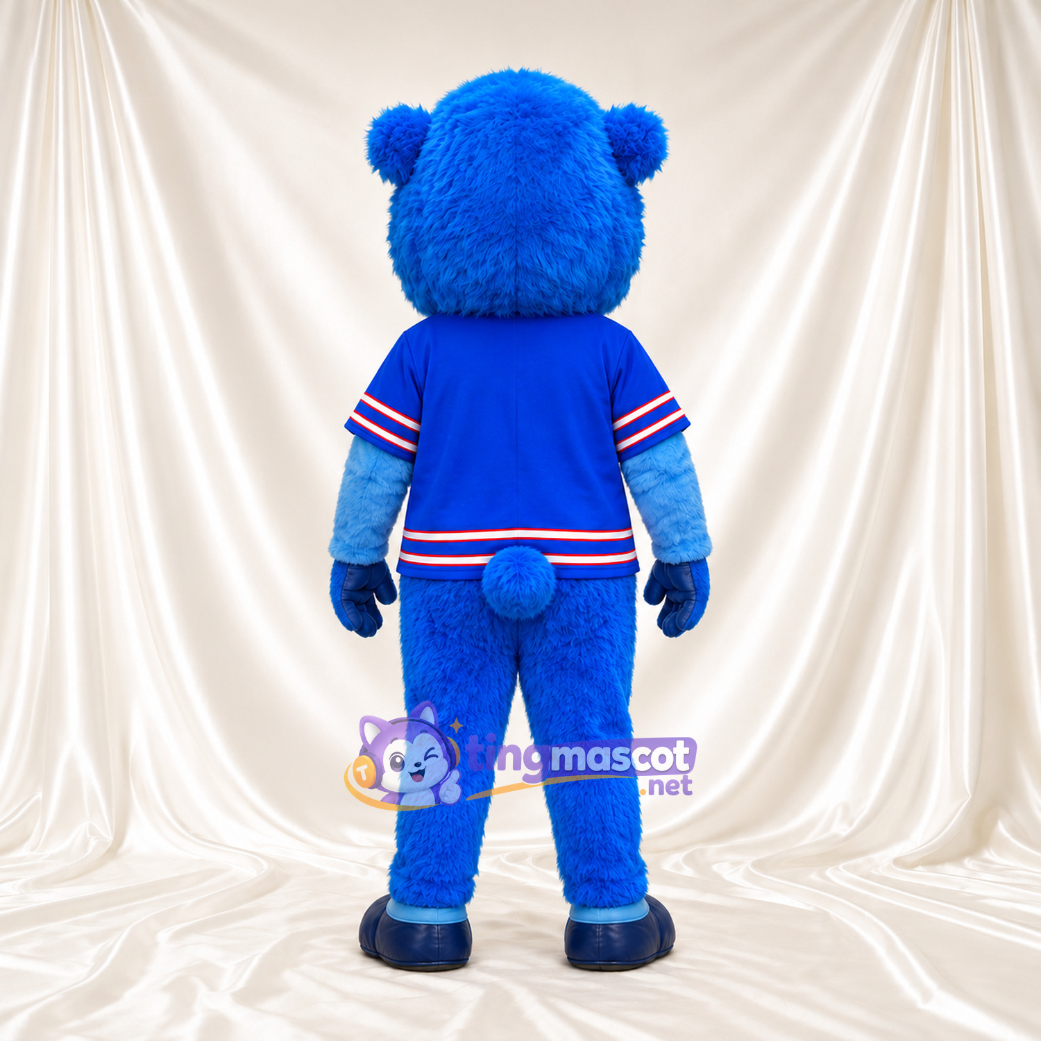 Blue Bison Mascot Costume - Blue Sports Uniform, Blue Nose and Round Head Blue Bison Mascot Costume - Blue Sports Uniform, Blue Nose and Round Head