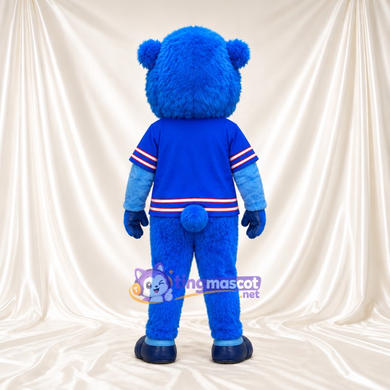 Blue Bison Mascot Costume - Blue Sports Uniform, Blue Nose and Round Head Blue Bison Mascot Costume - Blue Sports Uniform, Blue Nose and Round Head